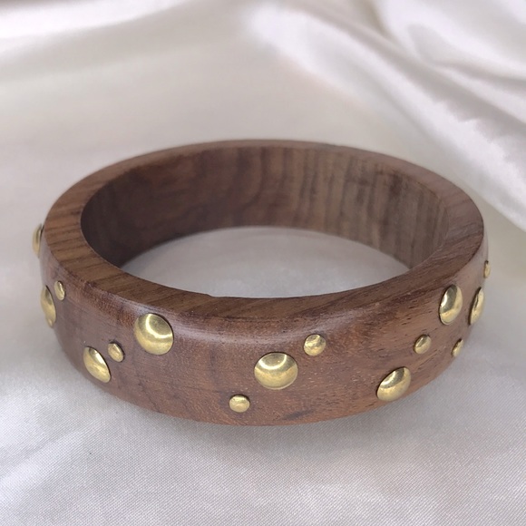 Vintage MCM Wooden Bangle with Gold Stud - Picture 2 of 5
